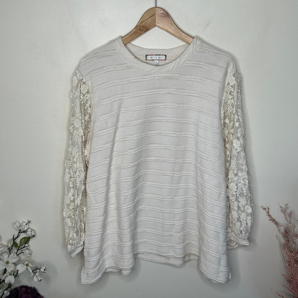 ANTHROPOLOGIE x ERI + ALI Chelsea Lace Sleeve Top Cream Sz L {3L45} - Picture 4 of 7